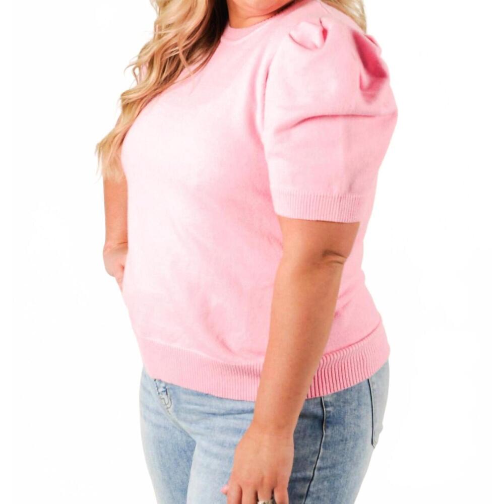 NEW SHE + SKY meadow knit short sleeve sweater - plus in pink